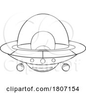 Cartoon Black And White UAP UFO Flying Saucer