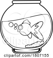 Cartoon Black And White Goldfish In A Bowl
