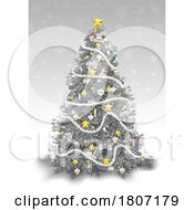 Poster, Art Print Of Silver And Gold Christmas Tree Over A Snowflake Background