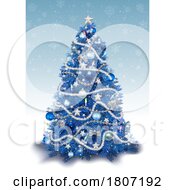 Poster, Art Print Of Blue Christmas Tree Over A Snowflake Background