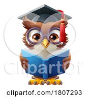 Poster, Art Print Of Wise Owl Cartoon Cute Professor Reading Book