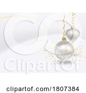 Poster, Art Print Of White Silver And Gold Christmas Bauble Background