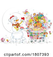 Poster, Art Print Of Cartoon Christmas Winter Snowman Shoppping
