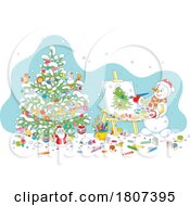Poster, Art Print Of Cartoon Christmas Winter Snowman Painting