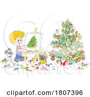 Cartoon Boy Painting A Christmas Tree