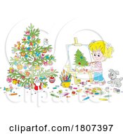 Cartoon Girl Painting A Christmas Tree by Alex Bannykh