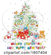 Cartoon Greeting And Christmas Tree
