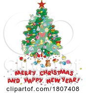 Cartoon Greeting And Christmas Tree