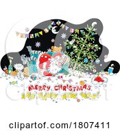 Poster, Art Print Of Cartoon Hung Over Santa And Christmas Greeting
