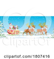 Poster, Art Print Of Cartoon Snowman And Santa In A Christmas Sleigh