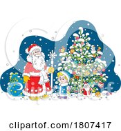 Poster, Art Print Of Cartoon Christmas Santa Claus And Boy