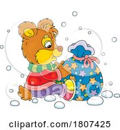 Poster, Art Print Of Cartoon Bear Cub With A Gift