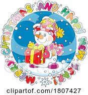 Cartoon Christmas Greeting And Snowman