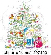 Cartoon Boy And Christmas Tree