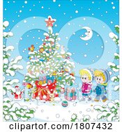 Poster, Art Print Of Cartoon Christmas Children With A Tree