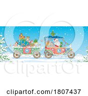 Cartoon Santa Driving A Christmas Car by Alex Bannykh