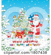 Poster, Art Print Of Cartoon Santa And Christmas Greeting