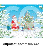 Poster, Art Print Of Cartoon Christmas Santa Claus And Boy