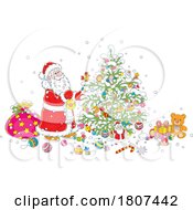 Cartoon Santa Decorating A Christmas Tree