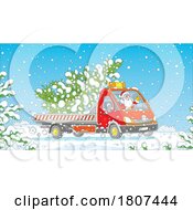 Poster, Art Print Of Cartoon Santa Driving A Christmas Truck With A Tree