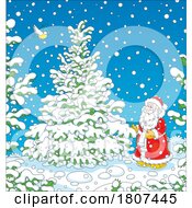 Cartoon Admiring A Snow Covered Christmas Tree