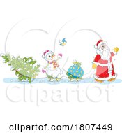 Poster, Art Print Of Cartoon Santa Claus And Snowman