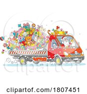 Cartoon Santa Driving A Christmas Truck With Toys And Gifts