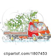 Cartoon Santa Driving A Christmas Truck With A Tree