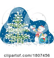 Cartoon Christmas Winter Snowman Delivering Mail