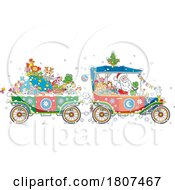 Poster, Art Print Of Cartoon Santa Driving A Christmas Car