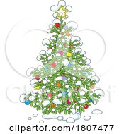 Cartoon Decorated Christmas Tree With Snow
