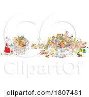 Cartoon Santa Claus Pushing A Shopping Cart With Gifts And Toys