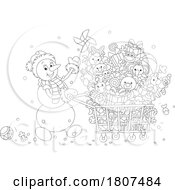 Poster, Art Print Of Cartoon Black And White Christmas Winter Snowman Shoppping