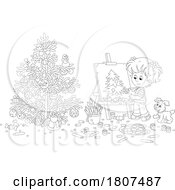 Poster, Art Print Of Cartoon Black And White Girl Painting A Christmas Tree