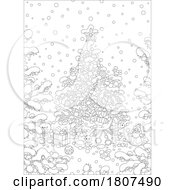 Poster, Art Print Of Cartoon Black And White Decorated Christmas Tree
