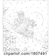 Poster, Art Print Of Cartoon Black And White Santa And Snowman Sledding