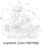 Poster, Art Print Of Cartoon Black And White Toys And Happy New Year Greeting