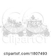 Poster, Art Print Of Cartoon Black And White Christmas Snowman Driving