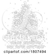 Cartoon Black And White Greeting And Christmas Tree