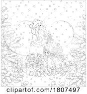 Poster, Art Print Of Cartoon Black And White Santa With Gifts In The Snow