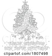 Cartoon Black And White Greeting And Christmas Tree