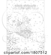 Cartoon Black And White Christmas Greeting And Snowman