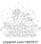 Cartoon Black And White Christmas Greeting And Snowman