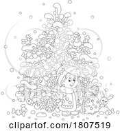 Poster, Art Print Of Cartoon Black And White Boy And Christmas Tree