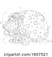 Cartoon Black And White Santa With A Sack