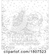 Poster, Art Print Of Cartoon Black And White Santa And Christmas Greeting