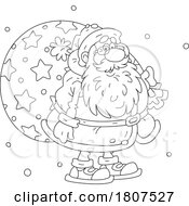 Cartoon Black And White Santa Carrying A Sack