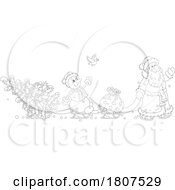 Poster, Art Print Of Cartoon Black And White Santa Claus And Snowman