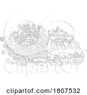 Poster, Art Print Of Cartoon Black And White Santa Driving A Christmas Truck With Toys And Gifts