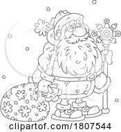 Poster, Art Print Of Cartoon Black And White Santa With A Sack